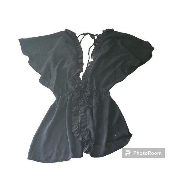 Victoria's Secret Rare Designer Collection Black Chiffon & Lace Kimono Robe - Picture 2 of 6